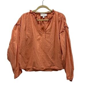 Cleobella Blouse Women Large Orange Organic Cotton Swiss Dot Ruffle Boho Top